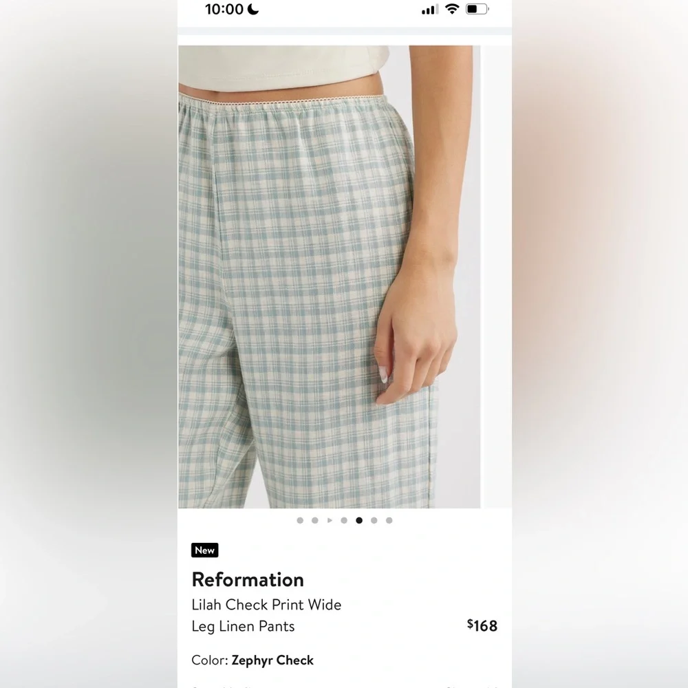 Reformation Wide-Leg Linen Plaid Pants in Blue Gingham